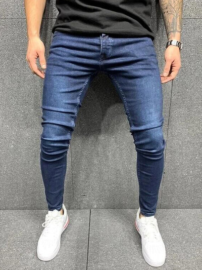 Retro Solid Stretch Ripped Skinny Teksad Meeste Basic Biker Slim Fit Elastsed Y2K Denim Cargo Püksid Casual Pantalones Hombre Joggers