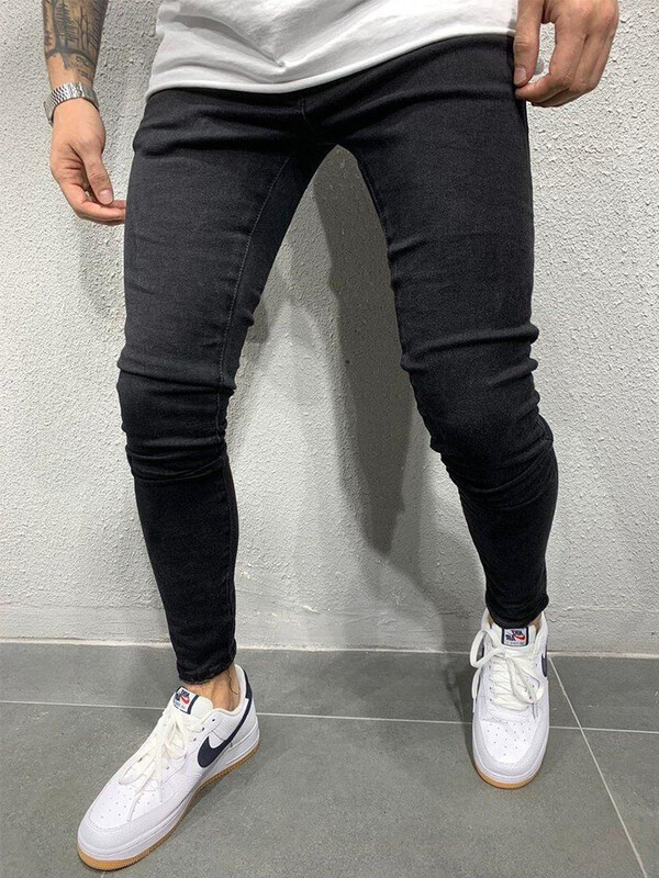 Retro Solid Stretch Ripped Skinny Teksad Meeste Basic Biker Slim Fit Elastsed Y2K Denim Cargo Püksid Casual Pantalones Hombre Joggers