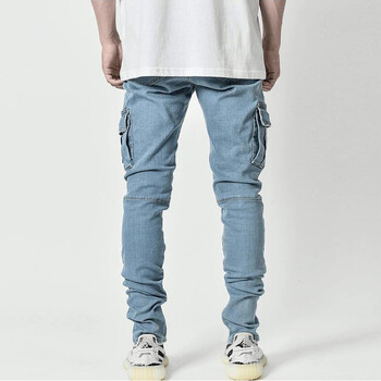 Модни мъжки дънки Skinny Wash Pocket Denim Pants Boyfriend Streetwear Карго панталони Прави панталони Пролет Лято Мъжко облекло