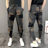 Pantaloni largi pentru bărbați, ocazional cu patchwork, imprimat, primăvară, toamnă, designer coreean, îmbrăcăminte de gimnastică, îmbrăcăminte de stradă japoneză, pantaloni de jogger harem pentru bărbați