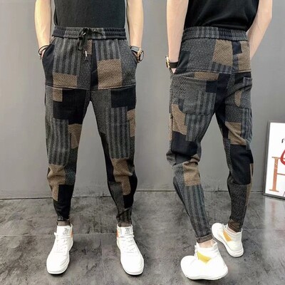 Pantaloni largi pentru bărbați, ocazional cu patchwork, imprimat, primăvară, toamnă, designer coreean, îmbrăcăminte de gimnastică, îmbrăcăminte de stradă japoneză, pantaloni de jogger harem pentru bărbați