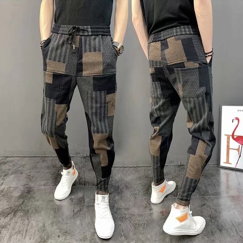 Pantaloni largi pentru bărbați, ocazional cu patchwork, imprimat, primăvară, toamnă, designer coreean, îmbrăcăminte de gimnastică, îmbrăcăminte de stradă japoneză, pantaloni de jogger harem pentru bărbați