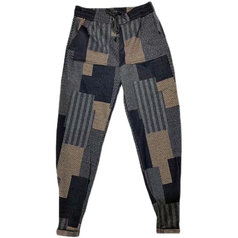 Pantaloni largi pentru bărbați, ocazional cu patchwork, imprimat, primăvară, toamnă, designer coreean, îmbrăcăminte de gimnastică, îmbrăcăminte de stradă japoneză, pantaloni de jogger harem pentru bărbați