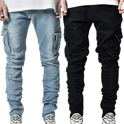 Blugi Pantaloni pentru bărbați Pantaloni cargo casual cu buzunare multiple pentru bărbați Pantaloni din denim la modă Buzunare laterale pentru bărbați Blugi cargo îmbrăcăminte pentru bărbați