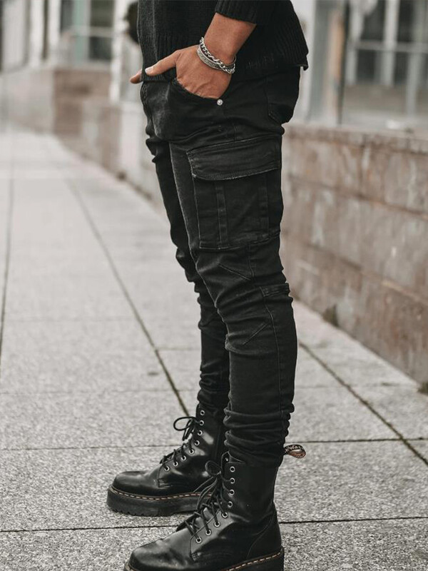 Ανδρικό τζιν παντελόνι Casual ανδρικό παντελόνι πολλαπλής τσέπης Μόδα Τζιν παντελόνι Ανδρικές τσέπες στο πλάι Cargo τζιν ανδρικά ρούχα