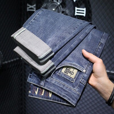 Μόδα Νέα Ανδρικά Τζιν Ανοιξιάτικα και Φθινοπωρινά Slim Fit Denim Παντελόνι Μαύρο Κορεάτικο Stretch Casual Μαύρο Πολυτελές Μακρύ Παντελόνι