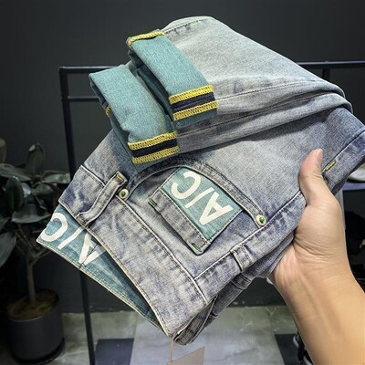 Μόδα Νέα Ανδρικά Τζιν Ανοιξιάτικα και Φθινοπωρινά Slim Fit Denim Παντελόνι Μαύρο Κορεάτικο Stretch Casual Μαύρο Πολυτελές Μακρύ Παντελόνι