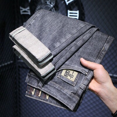 Μόδα Νέα Ανδρικά Τζιν Ανοιξιάτικα και Φθινοπωρινά Slim Fit Denim Παντελόνι Μαύρο Κορεάτικο Stretch Casual Μαύρο Πολυτελές Μακρύ Παντελόνι