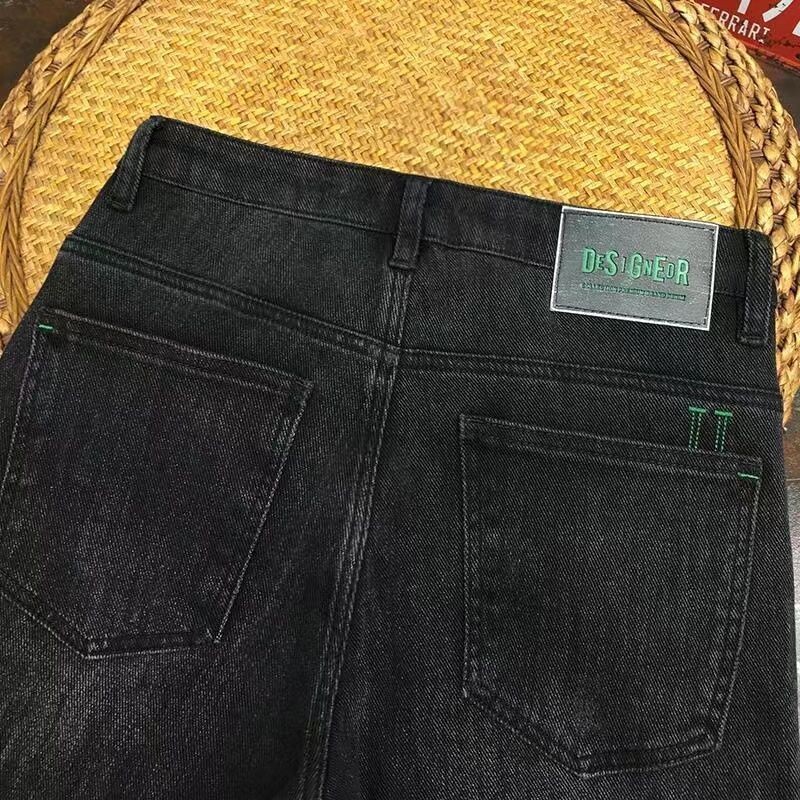Μόδα Νέα Ανδρικά Τζιν Ανοιξιάτικα και Φθινοπωρινά Slim Fit Denim Παντελόνι Μαύρο Κορεάτικο Stretch Casual Μαύρο Πολυτελές Μακρύ Παντελόνι