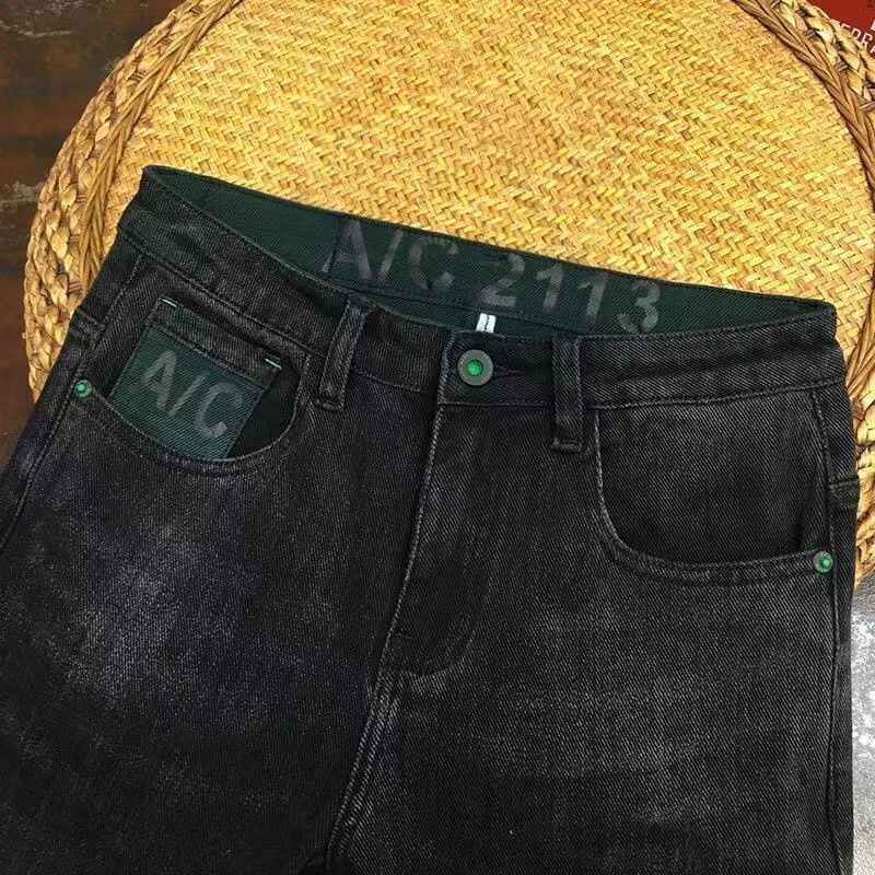 Μόδα Νέα Ανδρικά Τζιν Ανοιξιάτικα και Φθινοπωρινά Slim Fit Denim Παντελόνι Μαύρο Κορεάτικο Stretch Casual Μαύρο Πολυτελές Μακρύ Παντελόνι