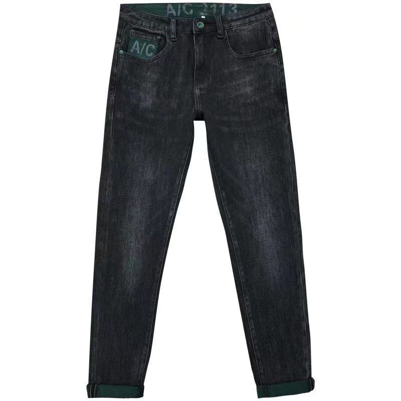 Μόδα Νέα Ανδρικά Τζιν Ανοιξιάτικα και Φθινοπωρινά Slim Fit Denim Παντελόνι Μαύρο Κορεάτικο Stretch Casual Μαύρο Πολυτελές Μακρύ Παντελόνι