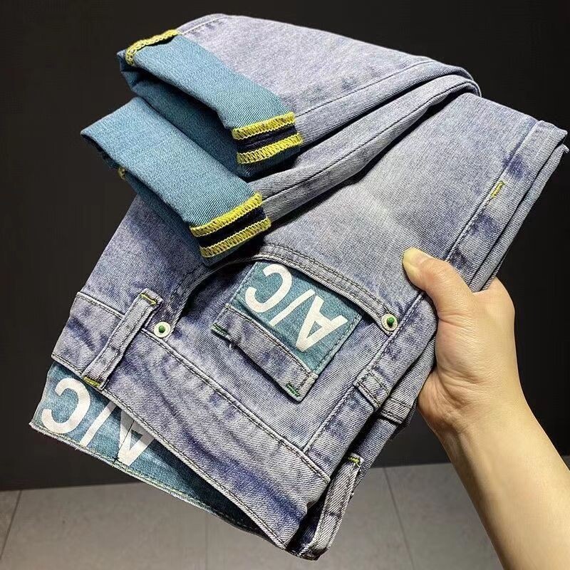 Μόδα Νέα Ανδρικά Τζιν Ανοιξιάτικα και Φθινοπωρινά Slim Fit Denim Παντελόνι Μαύρο Κορεάτικο Stretch Casual Μαύρο Πολυτελές Μακρύ Παντελόνι