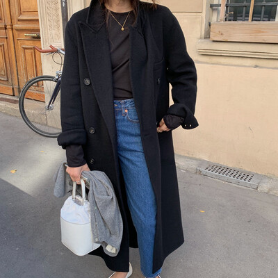 Jesen 2023. Ženski vuneni kaputi s otvorenim ovratnikom, zimska odjeća s dugim grudima, dugi kaputi s remenom, novo