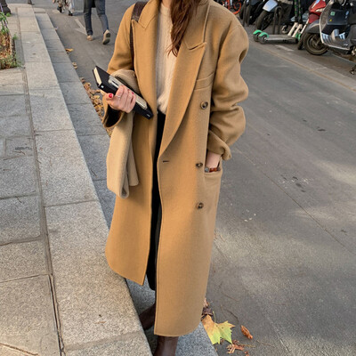 Jesen 2023. Ženski vuneni kaputi s otvorenim ovratnikom, zimska odjeća s dugim grudima, dugi kaputi s remenom, novo