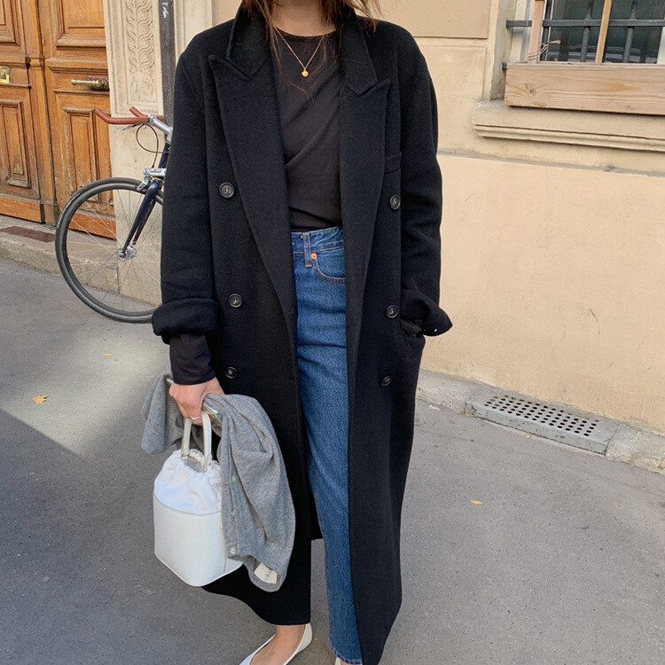 Jesen 2023. Ženski vuneni kaputi s otvorenim ovratnikom, zimska odjeća s dugim grudima, dugi kaputi s remenom, novo