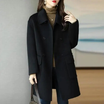 Jachetă de lână pentru femei 2024, primăvară, toamnă, nou, îngroșată, stil coreean, de lungime medie, slăbită, pentru slăbire.