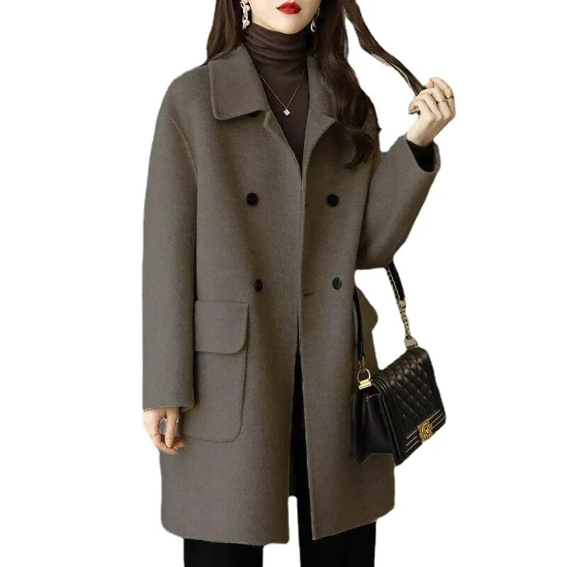 Jachetă de lână pentru femei 2024, primăvară, toamnă, nou, îngroșată, stil coreean, de lungime medie, slăbită, pentru slăbire.