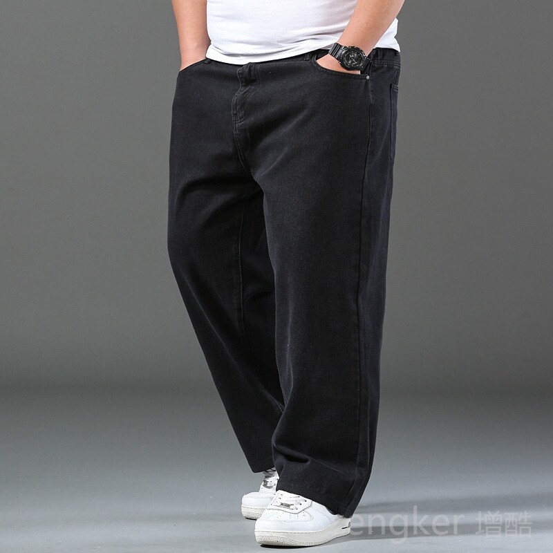 Pavasara liela izmēra džinsi biezas kājas lielas bikšu kājas platas bikses džinsi vīriešu taisnas brīvas bikses platas kājas jaunības plus izmērs 46 44