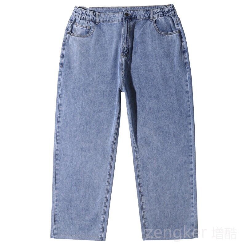 Pavasara liela izmēra džinsi biezas kājas lielas bikšu kājas platas bikses džinsi vīriešu taisnas brīvas bikses platas kājas jaunības plus izmērs 46 44