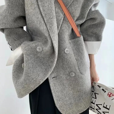 Ar rokām šūts abpusējs mētelis sieviešu rudens un ziemas garais vilnas roku brīvs Augstas kvalitātes vilnas mētelis sieviešu apģērbs vienkāršs