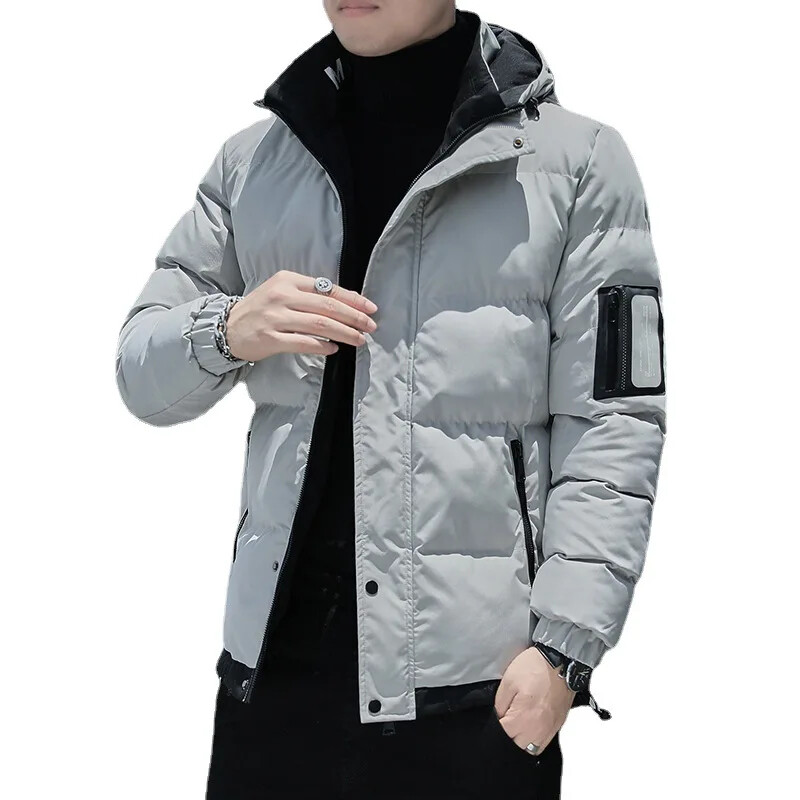 Moderns ziemas kokvilnas mētelis ar kapuci vīriešiem, biezināts, silts, kokvilnas polsterēts jaka Jaunības vīriešu džemperis, kapuce