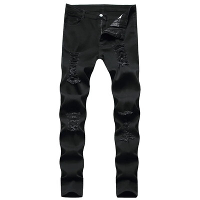 Bărbați de primăvară, blugi skinny rupti simpli, elastici, pentru bărbați, eleganti, găuri subțiri, pantaloni de denim creion de bărbați învechiți