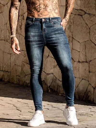 Blugi skinny de modă bărbați pentru băieți Blugi subțiri din bumbac elastic clasic Pantaloni de denim elastic pentru bărbați de înaltă calitate, negru, îmbrăcăminte casual pentru bărbați