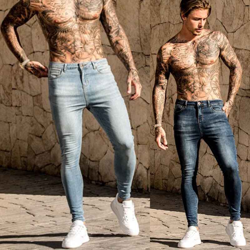 Blugi skinny de modă bărbați pentru băieți Blugi subțiri din bumbac elastic clasic Pantaloni de denim elastic pentru bărbați de înaltă calitate, negru, îmbrăcăminte casual pentru bărbați