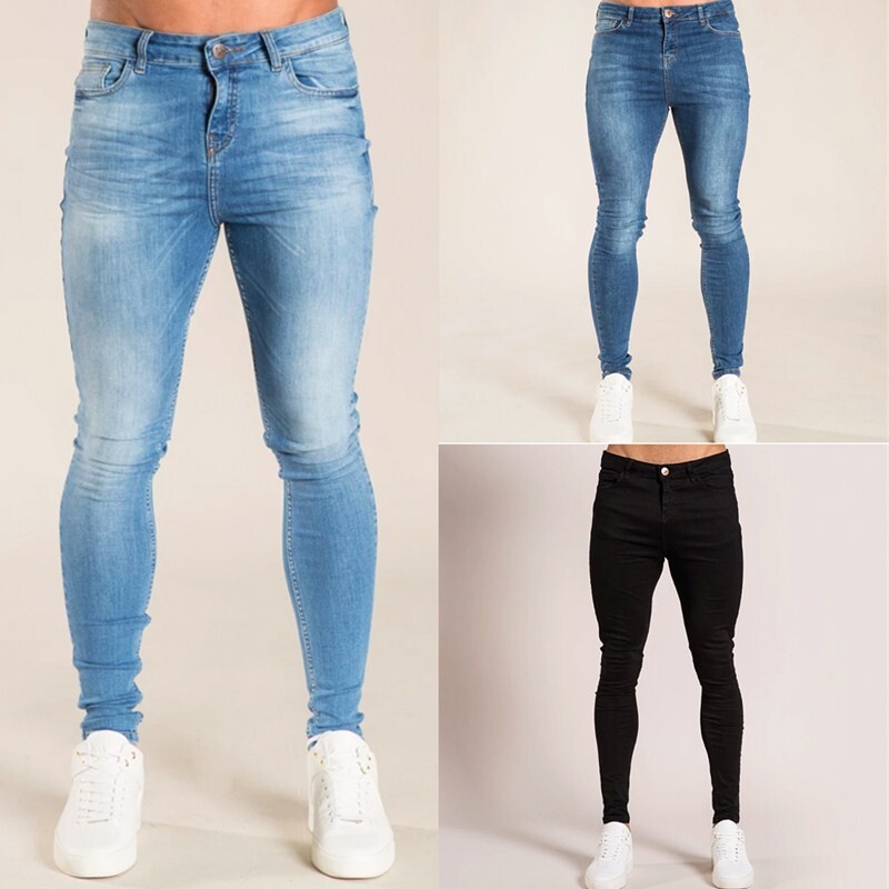 Blugi skinny de modă bărbați pentru băieți Blugi subțiri din bumbac elastic clasic Pantaloni de denim elastic pentru bărbați de înaltă calitate, negru, îmbrăcăminte casual pentru bărbați