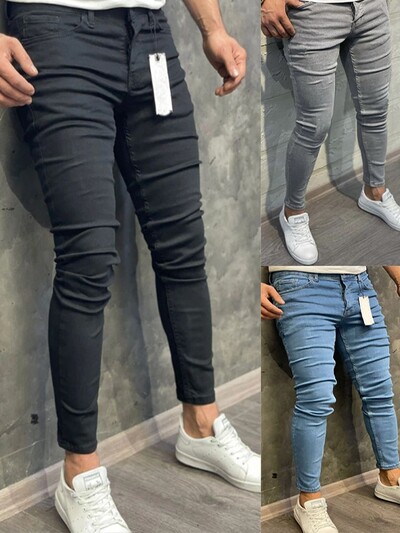 Υψηλής ποιότητας Stretch Elastic Skinny Jeans Ανδρικά European American Classic Solid Washed Denim Παντελόνι Casual Pantalones Hombre Joggers