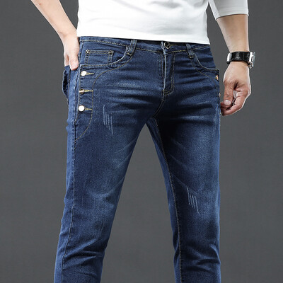 Vintage modne muške dizajnerske traperice Snowflake Wash Korejske modne rastezljive hlače Muške klasične uske traper hlače