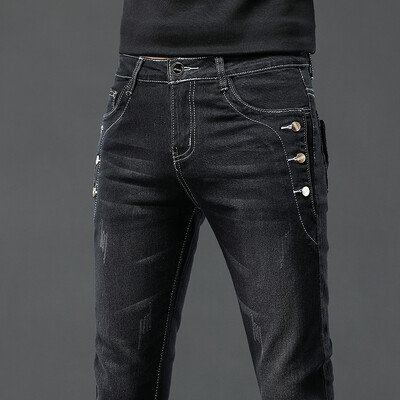 Vintage modne muške dizajnerske traperice Snowflake Wash Korejske modne rastezljive hlače Muške klasične uske traper hlače