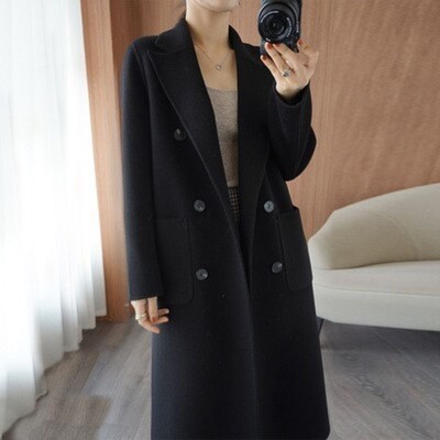 Jesen i zima Vintage dvostrani kaput od kašmira Ženski modni dugi jednobojni zimski kaput od kašmira s dvostrukim kopčanjem 2023.