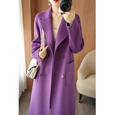 Jesen i zima Vintage dvostrani kaput od kašmira Ženski modni dugi jednobojni zimski kaput od kašmira s dvostrukim kopčanjem 2023.