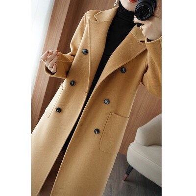 Jesen i zima Vintage dvostrani kaput od kašmira Ženski modni dugi jednobojni zimski kaput od kašmira s dvostrukim kopčanjem 2023.
