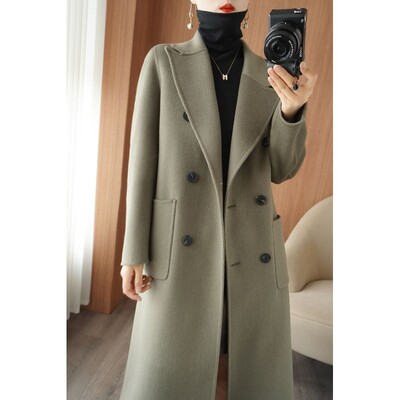 Jesen i zima Vintage dvostrani kaput od kašmira Ženski modni dugi jednobojni zimski kaput od kašmira s dvostrukim kopčanjem 2023.