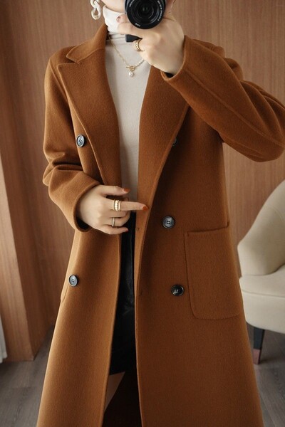 Jesen i zima Vintage dvostrani kaput od kašmira Ženski modni dugi jednobojni zimski kaput od kašmira s dvostrukim kopčanjem 2023.