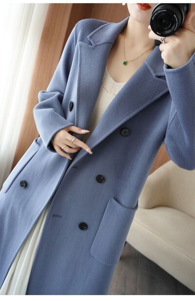 Jesen i zima Vintage dvostrani kaput od kašmira Ženski modni dugi jednobojni zimski kaput od kašmira s dvostrukim kopčanjem 2023.