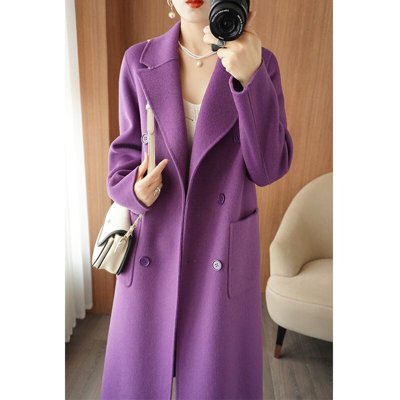 Jesen i zima Vintage dvostrani kaput od kašmira Ženski modni dugi jednobojni zimski kaput od kašmira s dvostrukim kopčanjem 2023.