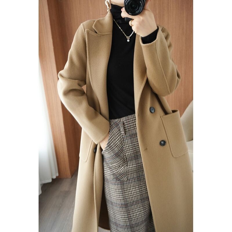 Jesen i zima Vintage dvostrani kaput od kašmira Ženski modni dugi jednobojni zimski kaput od kašmira s dvostrukim kopčanjem 2023.