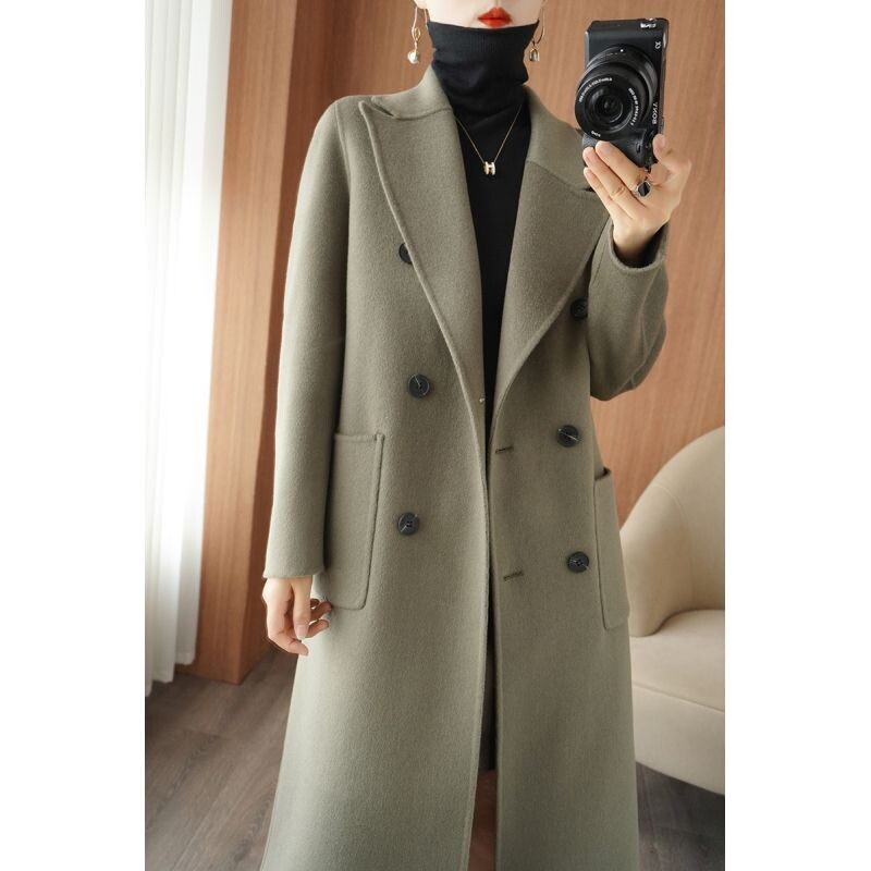 Jesen i zima Vintage dvostrani kaput od kašmira Ženski modni dugi jednobojni zimski kaput od kašmira s dvostrukim kopčanjem 2023.