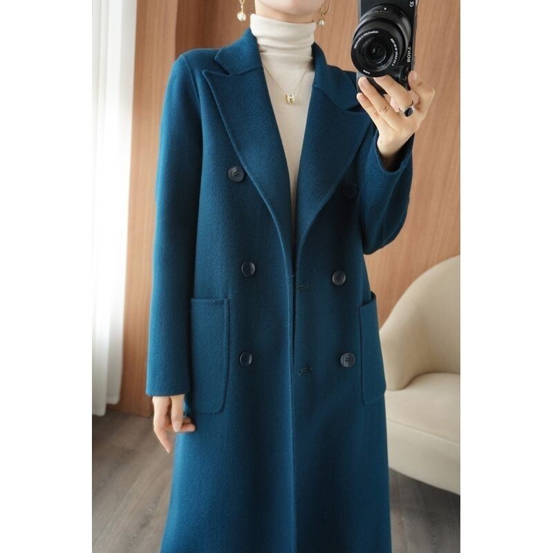 Jesen i zima Vintage dvostrani kaput od kašmira Ženski modni dugi jednobojni zimski kaput od kašmira s dvostrukim kopčanjem 2023.