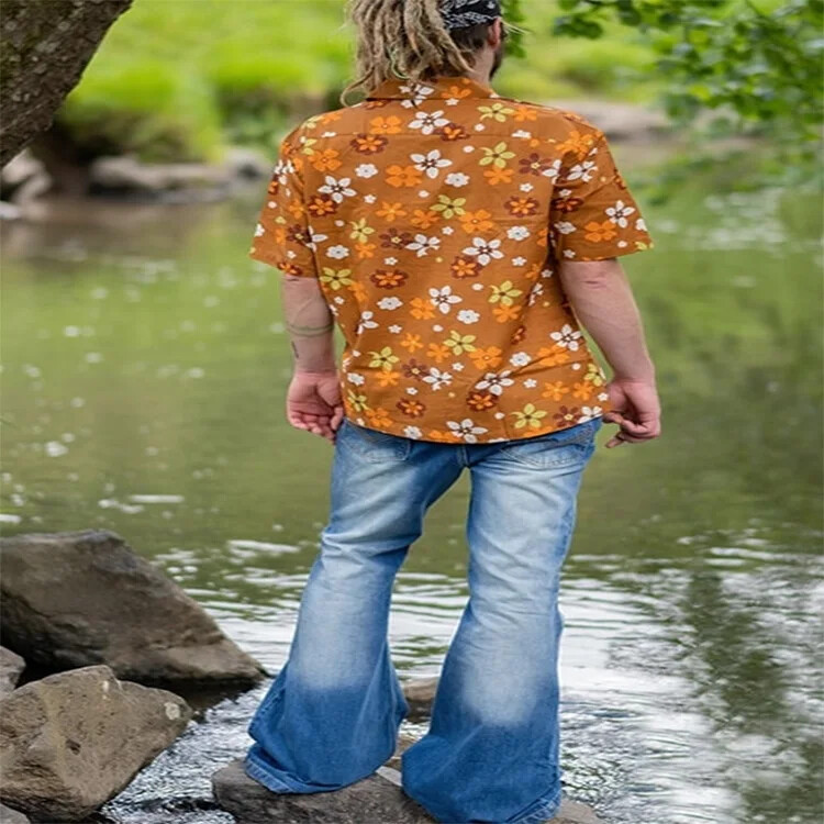 Férfi nagy flare farmerek divatos hímzés magas derekú kék csengő alsó farmer Férfi vintage bő csizma széles szárú nadrág Utcai ruházat