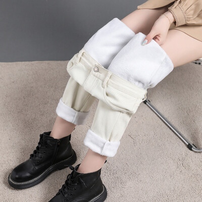 Zimske tople, uske rastezljive ženske ležerne traper hlače, debele plus baršunaste ženske traperice visokog struka, uske ravne traperice od flisa