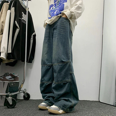Férfi farmer divatos egyenes lábú farmer nadrág klasszikus kék hip-hop utcai nadrág Harajuku férfi alsó