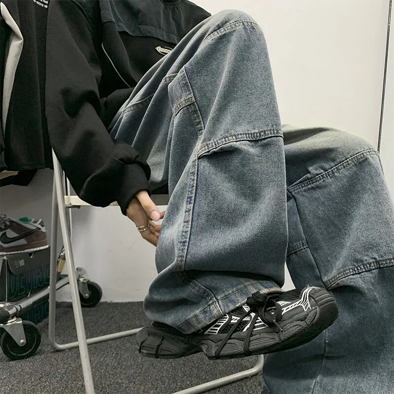 Vīriešu džinsi Moderni taisni džinsa bikses klasiskas zilas hip hop ielas bikses Harajuku vīriešu apakšas