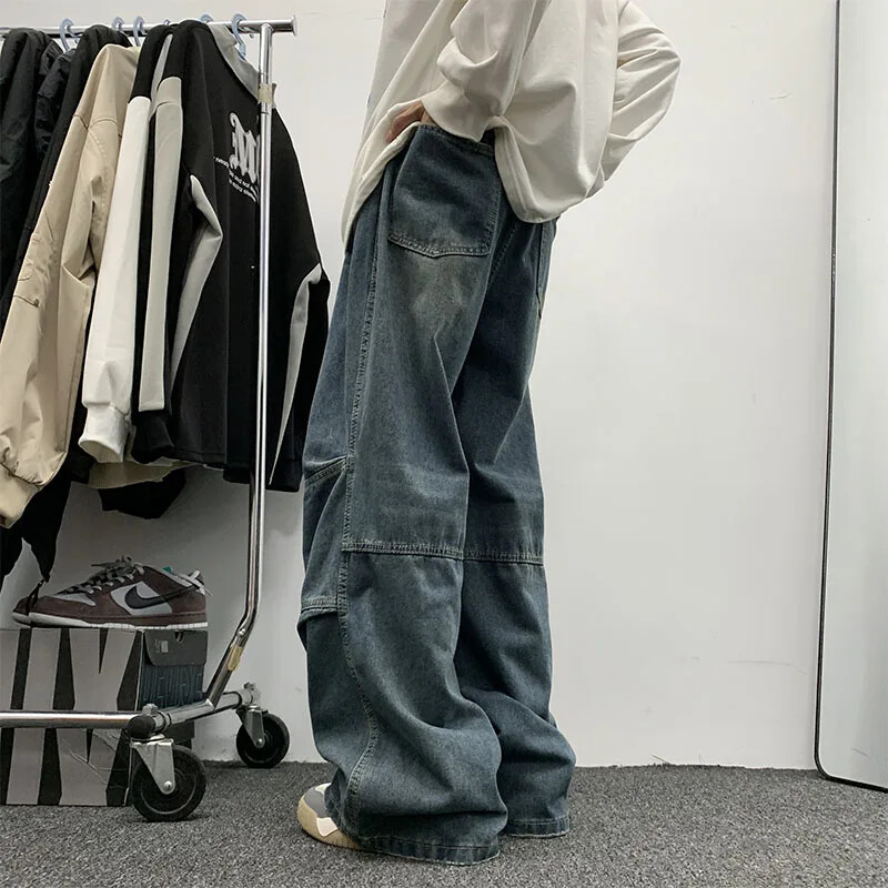 Vīriešu džinsi Moderni taisni džinsa bikses klasiskas zilas hip hop ielas bikses Harajuku vīriešu apakšas