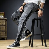 La modă fat guy primăvară plus mărime denim pantaloni drepti elastici largi plus fat plus blugi pantaloni bărbați 7xl130 kg