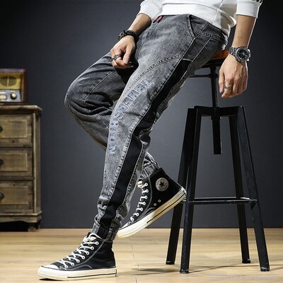 La modă fat guy primăvară plus mărime denim pantaloni drepti elastici largi plus fat plus blugi pantaloni bărbați 7xl130 kg