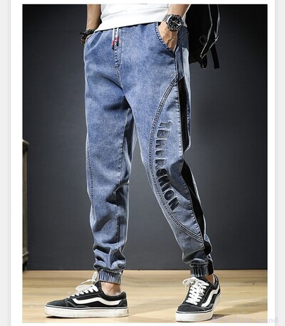 La modă fat guy primăvară plus mărime denim pantaloni drepti elastici largi plus fat plus blugi pantaloni bărbați 7xl130 kg